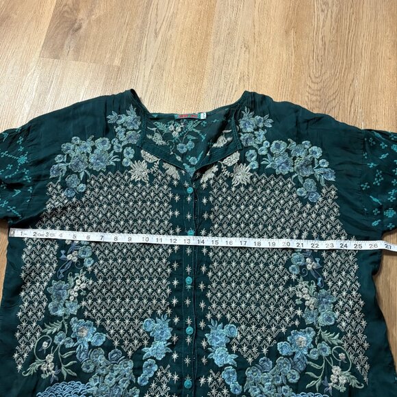 Johnny Was Yoko Embroidered Blouse size L large Lakeside blue button shirt - Picture 11 of 13